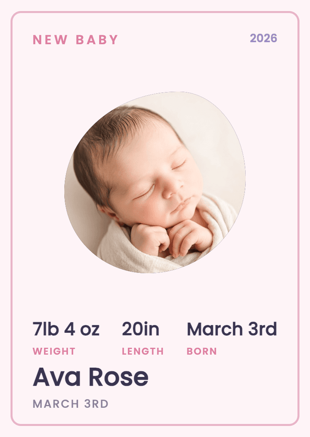 New Baby trading card example