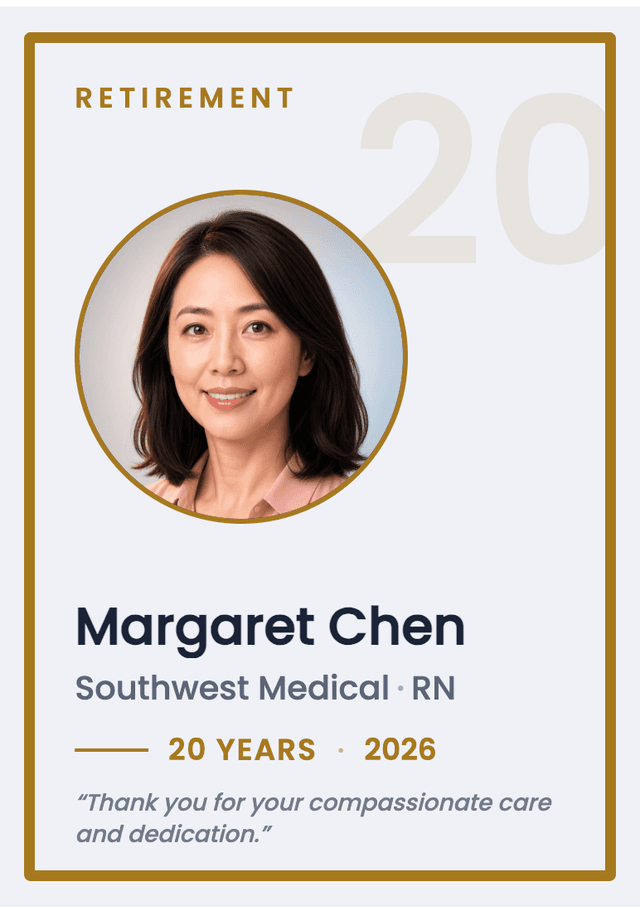 Retirement trading card example