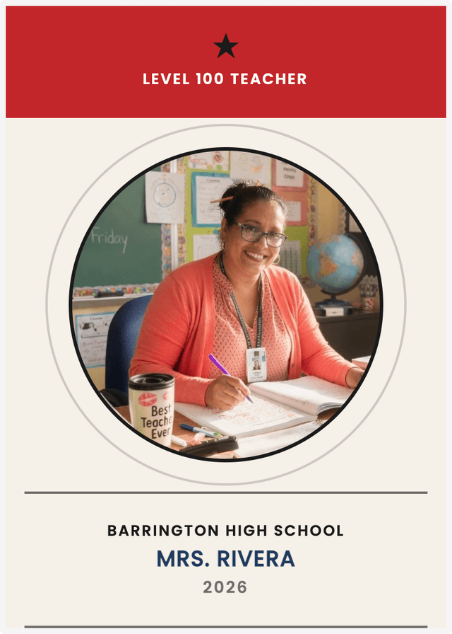 Award trading card example